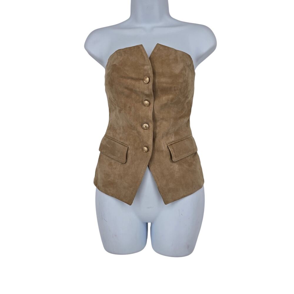 NWT Cami NYC Camel Brown Zamora Suede Strapless Button Front Corset Top Size 0